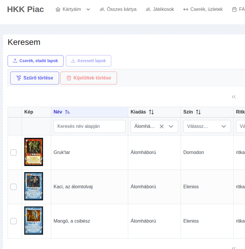 HKK Piac Álomháború frissítés